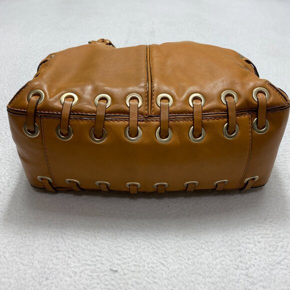 VINTAGE Michael Kors ASTOR BRAID Handbag Camel Leather Grommet Satchel Y2K - Picture 10 of 15